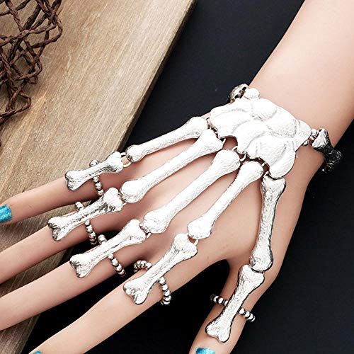 ASIG   Pulseras de Dedo de Calavera para Mujer, Pulseras de Mano con Hueso de Esqueleto, brazaletes, Pulsera para Fiesta, decoración de Halloween, Dorado