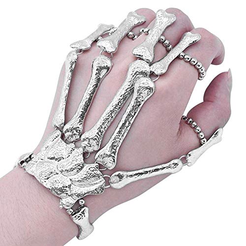 ASIG   Pulseras de Dedo de Calavera para Mujer, Pulseras de Mano con Hueso de Esqueleto, brazaletes, Pulsera para Fiesta, decoración de Halloween, Dorado