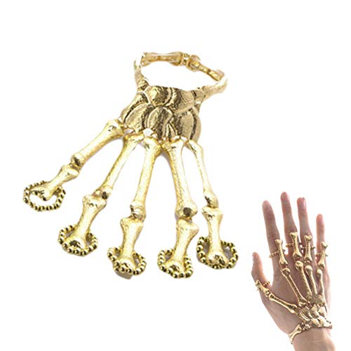 ASIG   Pulseras de Dedo de Calavera para Mujer, Pulseras de Mano con Hueso de Esqueleto, brazaletes, Pulsera para Fiesta, decoración de Halloween, Dorado