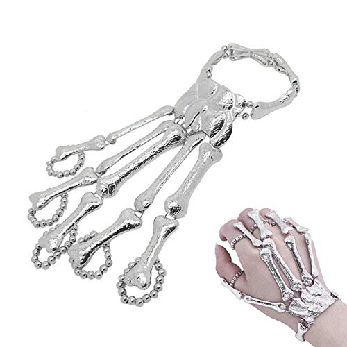 ASIG   Pulseras de Dedo de Calavera para Mujer, Pulseras de Mano con Hueso de Esqueleto, brazaletes, Pulsera para Fiesta, decoración de Halloween, Dorado