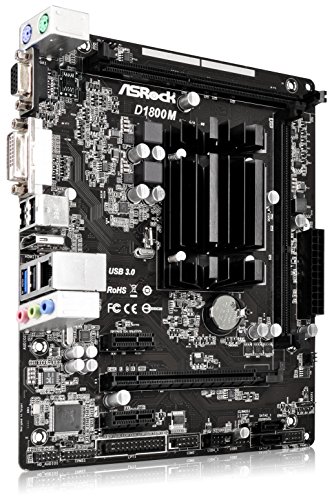 ASRock D1800M - MicroATX Placa Base, CPU Integrada Procesador, Intel Dual-Core J1800, Máx. 16GB, 2x SO-DIMM DDR3/DDR3L, negro