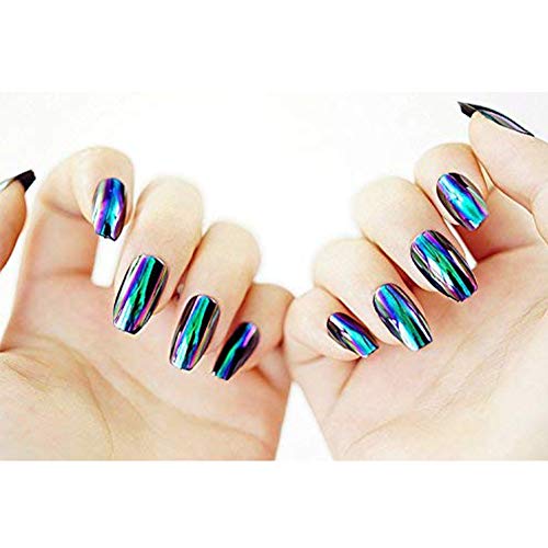 Ataúd de Uñas Falsas Precioso espejo de cromo holográfico efecto uñas falsas Uñas de camaleón Brillo de uñas falsas 24PCS