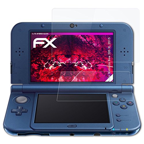 atFoliX Lámina Protectora de plástico Cristal compatible con Nintendo New 3DS XL 2015 Película Vidrio, 9H Hybrid-Glass FX Protector Pantalla Vidrio templado de plástico (Set de 1)