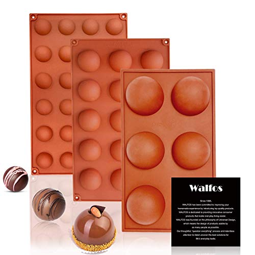 AugSep Molde Semi Silicona Esfera, moldes de Chocolate de Silicona, 3 Paquetes de bicarbonato de moldes para la fabricación de Chocolate, Pasteles, Jalea, Mousse cúpula (6 Tazas, 15 Tazas y 24 Tazas)