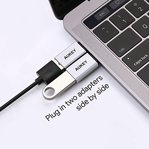 AUKEY Adaptador USB C a USB 3.0 (2 Pack) con OTG para MacBook Pro 2017/2016, ChromeBook Pixel, Nokia N1, OnePlus 2 y Otros Dispositivos con USB C (Plata)