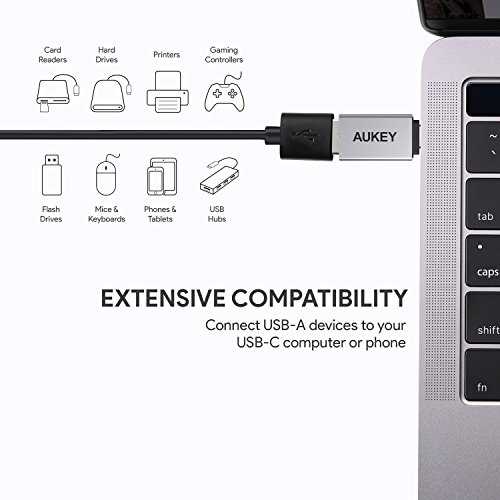 AUKEY Adaptador USB C a USB 3.0 (2 Pack) con OTG para MacBook Pro 2017/2016, ChromeBook Pixel, Nokia N1, OnePlus 2 y Otros Dispositivos con USB C (Plata)