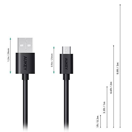 AUKEY Cable Micro USB (6 Pack: 3m x 1, 2m x 1, 1m x 2, 0.3m x 2) Cable USB de Datos Cable de Carga Rápida para Android Smartphone Samsung Galaxy S7 / S7 Edge / S6, Huawei, Sony, HTC etc. - Negro