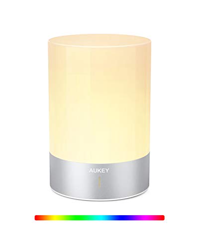 AUKEY Lámpara de Mesa Recargable con Luz Blanca Cálida Regulable & Color-Cambiante RGB, Lámpara Táctil con una iluminación de 360 grados para Habitaciones