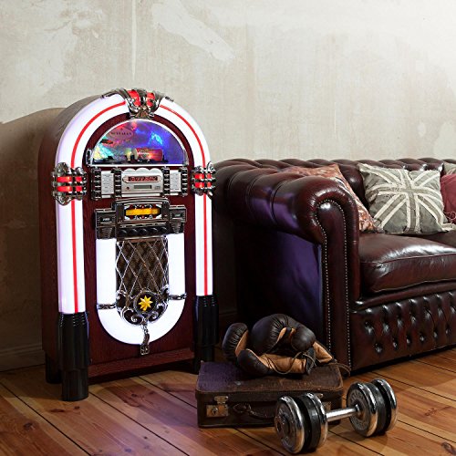 AUNA Graceland XXL Jukebox Vintage - Rockola Discos , MP3 , CD , AUX , Radio FM , Puerto USB , 100 W MAX