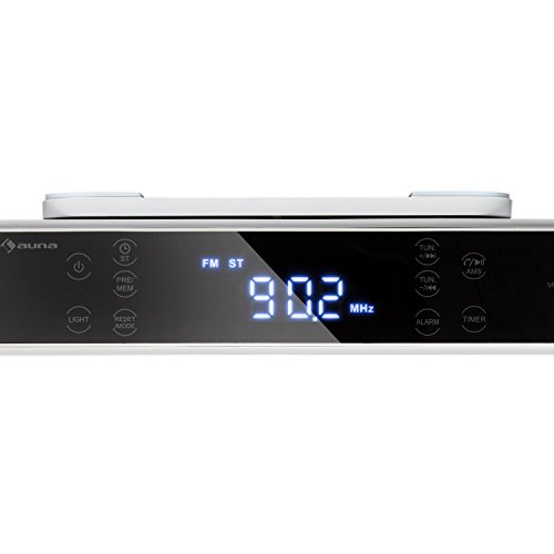 auna KR-140 Radio de Cocina Bluetooth - Instalación bajo Mueble, Función Manos Libres, Radio FM, 40 emisoras, Alarma Dual programable, Autoapagado, Altavoces estéreo, Control táctil, Blanco