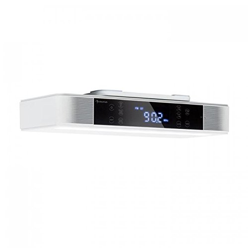 auna KR-140 Radio de Cocina Bluetooth - Instalación bajo Mueble, Función Manos Libres, Radio FM, 40 emisoras, Alarma Dual programable, Autoapagado, Altavoces estéreo, Control táctil, Blanco