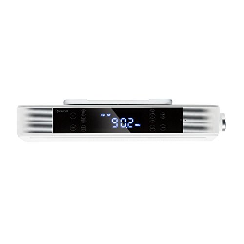 auna KR-140 Radio de Cocina Bluetooth - Instalación bajo Mueble, Función Manos Libres, Radio FM, 40 emisoras, Alarma Dual programable, Autoapagado, Altavoces estéreo, Control táctil, Blanco