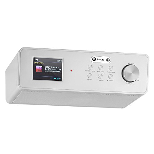 auna KR-200 - Radio de Cocina, Radio para Mueble, Dab/Dab+, FM, Acceso Spotify, Memoria 10 emisoras, Sintonizador Manual o automático, WiFi, Entrada AUX, Ecualizador, Alarma Dual, Plateado