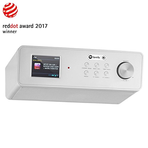 auna KR-200 - Radio de Cocina, Radio para Mueble, Dab/Dab+, FM, Acceso Spotify, Memoria 10 emisoras, Sintonizador Manual o automático, WiFi, Entrada AUX, Ecualizador, Alarma Dual, Plateado