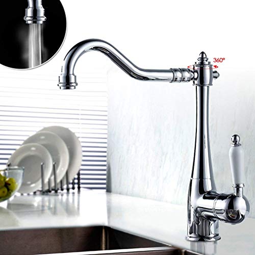 Auralum® Moderno 360 ° Grifo Lavabo Alto cromado lavabo monomando mezclador para baño y cocina (Agua Fría y Caliente), mezclador grifo cocina de latón