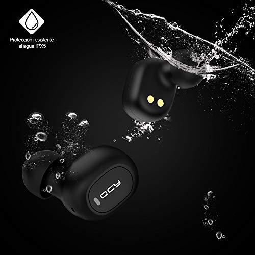 Auriculares Bluetooth con Micrófonos, HOMSCAM True Wireless Earbuds Impermeable Auriculares Inalámbricos Bluetooth 5.0 QCY HiFi Mini Twins Estéreo In-Ear Bluetooth con Caja de Carga Portátil