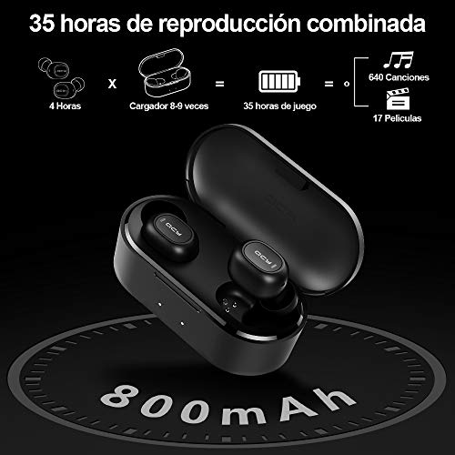 Auriculares Bluetooth con Micrófonos, HOMSCAM True Wireless Earbuds Impermeable Auriculares Inalámbricos Bluetooth 5.0 QCY HiFi Mini Twins Estéreo In-Ear Bluetooth con Caja de Carga Portátil