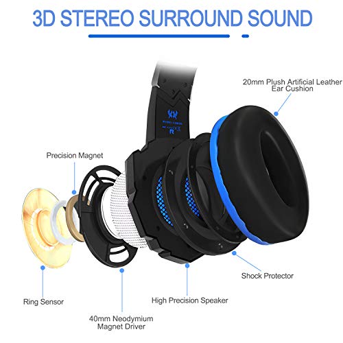 Auriculares Gaming PS4, Galopar Cascos Gaming, Premium Stereo con Microfono Gaming Headset con 3.5mm Jack para PC/Xbox One/Switch - con Gancho y 2 x Cable de Extensión-Azul