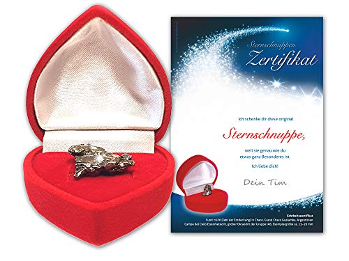 Auténtico meteorito en caja de corazón rojoIncluye certificado de meteorito con espacio para tu firma: regalo de Navidad, regalo para cumpleaños, aniversario o día de San Valentín.