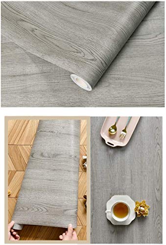 Autoadhesivo Gris Madera Vinilo Muebles Etiqueta de la pared Papel pintado para el piso Armarios de cocina Estantes Paredes Muebles de mesa Puerta 40CMX3M