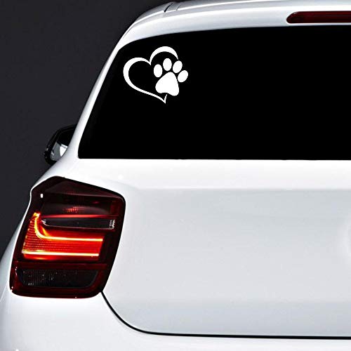 Autodomy Pegatinas Huellas Perros Corazon Huella Love Huella Pack 3 Unidades para Coche (Blanco)