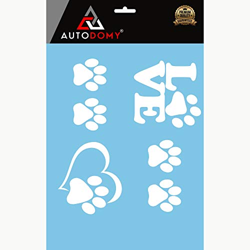 Autodomy Pegatinas Huellas Perros Corazon Huella Love Huella Pack 3 Unidades para Coche (Blanco)