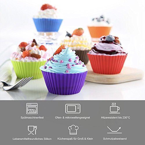 AVANA reutilizables Moldes para magdalenas silicona de de llamas respetuosa con el medio ambiente para magdalenas Cupcake Muffin Forma Hornear 8 colores, Juego de 24