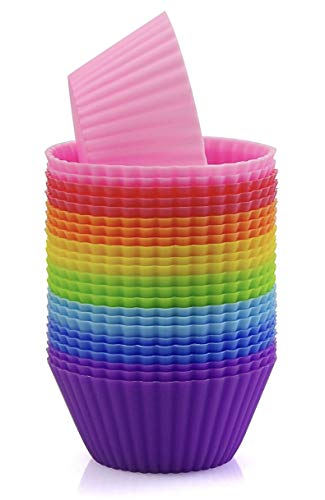 AVANA reutilizables Moldes para magdalenas silicona de de llamas respetuosa con el medio ambiente para magdalenas Cupcake Muffin Forma Hornear 8 colores, Juego de 24