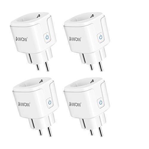 AWOW Enchufe Inteligente 16A 3680W, 2.4GHz Wifi Smart Plug con Control Aplicaciones y de Voz, Función de Temporizador, Compatible con Amazon Alexa y Google Home (Paquete de 4)