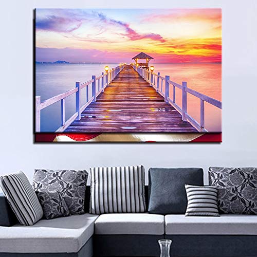 Ayjxtz Puzzle 1000 Piezas Imagen de Arte de Pared Moderno con Vista al Atardecer del Puente de Madera del mar Puzzle 1000 Piezas Gran Ocio vacacional, Juegos interactivos familiares50x75cm(20x30inch)