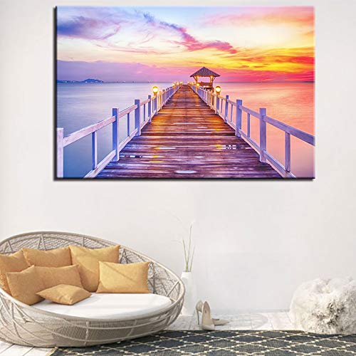 Ayjxtz Puzzle 1000 Piezas Imagen de Arte de Pared Moderno con Vista al Atardecer del Puente de Madera del mar Puzzle 1000 Piezas Gran Ocio vacacional, Juegos interactivos familiares50x75cm(20x30inch)