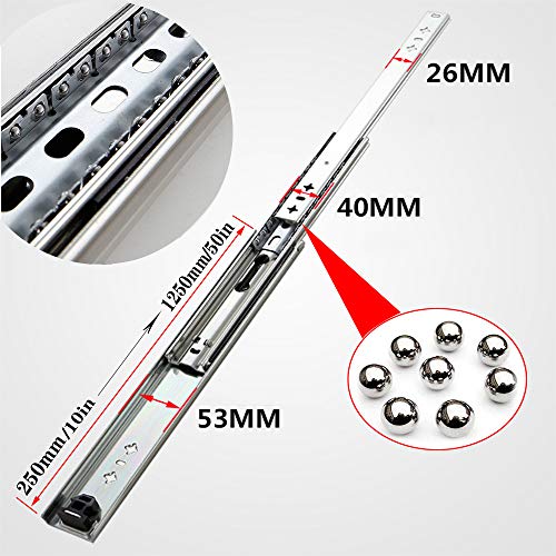 AYXC Guía Telescópica 3 Pliegues De Extensión Completa Rieles para Cajones,Carga De hasta 120 Kg Guía para Cajón,200mm 600mm 1200mm,para Armario, Baño,Guías Correderas