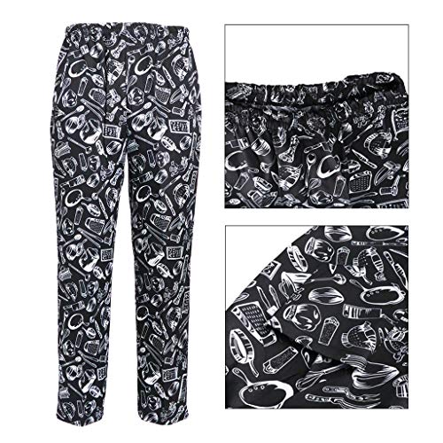 B Blesiya Pantalones de Chef Uniforme de Trabajo de Cocina Tejido Transpirable Suave Cintura Elástica con Cordón Ropas para Cocineros - Cuchillería, M