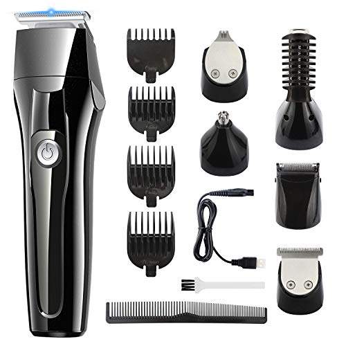 Babacom Maquina Cortar Pelo Profesional, 5 en 1 Multifunction Cortapelos Hombre, USB Recargable Cortadora de Pelo Maquina de Afeitar Barba/Nariz/Orejas/Cabeza/Cara/Cuerpo con 4 Peines Guía