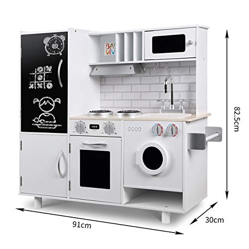 Baby Vivo Cocina de Juguete de Madera Microondas Niños Infantil Horno y Estufa Lavabo Pizarra Lavadora - Bruno con Pizarra en Blanco