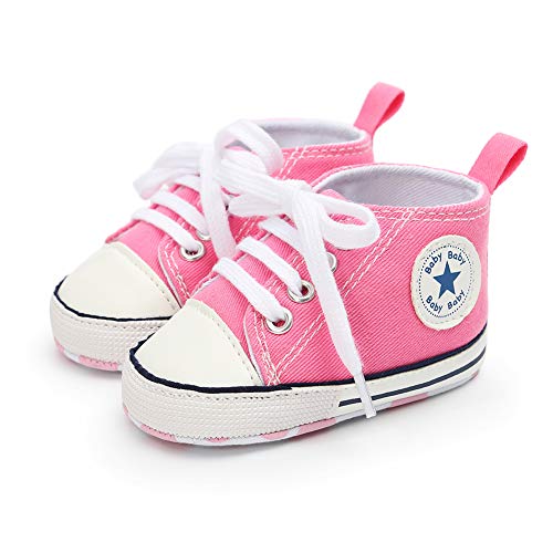 Babycute - Zapatillas de lona para bebé con suela suave y cordones, informales, para niños y niñas, primeros pasos, color Beige, talla 0-6 meses