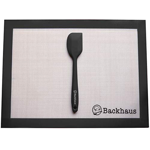 Backhaus Tapete De Silicón Antiadherente para Reposteria con Espátula - Lámina de Horno sin BPA Ecológico y Reutilizable - Garantía de por Vida - 30x40cm | Negro