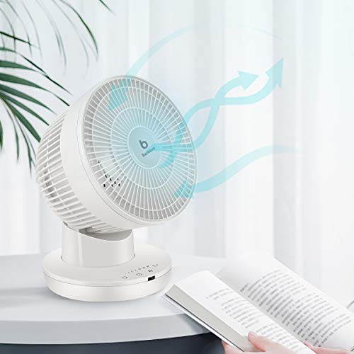 BACKTURE Ventilador de Mesa, Ventilador de Silencioso de Turbo con Control Remoto y Teclas Táctiles, Fan Circulación de Aire de 6 velocidades, Oscila Vertical y Horizontalmente, 7H Temporizador