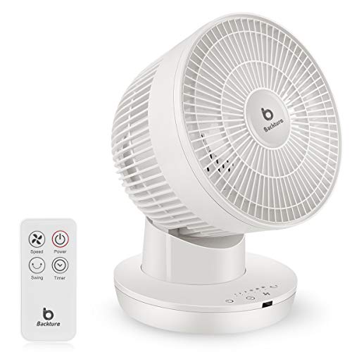 BACKTURE Ventilador de Mesa, Ventilador de Silencioso de Turbo con Control Remoto y Teclas Táctiles, Fan Circulación de Aire de 6 velocidades, Oscila Vertical y Horizontalmente, 7H Temporizador