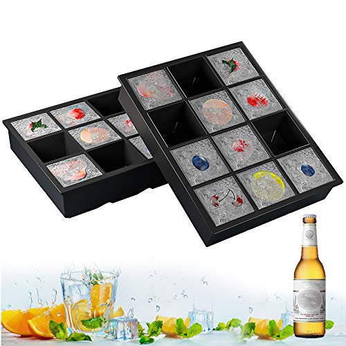 Bandeja De Hielo De Silicona, 2 Pc Cubitera Hielo Molde para Hielos con 12 Compartimentos, Bandeja de Cubitos de Hielo para Congelarse Alimentos para Bebés, Cócteles, Cola, Whisky (negro, 2 pack)