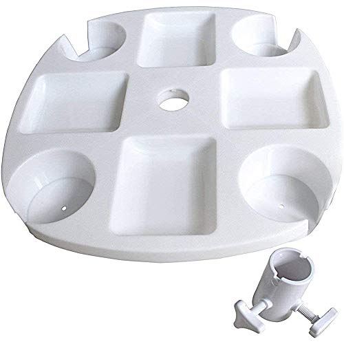 Bandeja De Mesa De Sombrilla De Playa con Portavasos Copas De Merienda para Piscina De Jardín, Mesa De Bar De Sombrilla De Plástico, Bandeja Redonda para Porta Bocadillos Y Bebidas, 43X5.1Cm