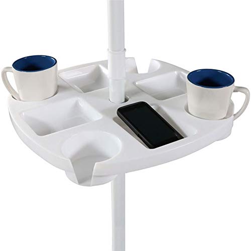 Bandeja De Mesa De Sombrilla De Playa con Portavasos Copas De Merienda para Piscina De Jardín, Mesa De Bar De Sombrilla De Plástico, Bandeja Redonda para Porta Bocadillos Y Bebidas, 43X5.1Cm