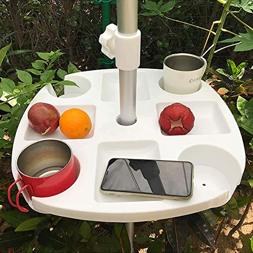 Bandeja De Mesa De Sombrilla De Playa con Portavasos Copas De Merienda para Piscina De Jardín, Mesa De Bar De Sombrilla De Plástico, Bandeja Redonda para Porta Bocadillos Y Bebidas, 43X5.1Cm