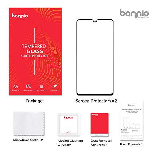 BANNIO Protector de Pantalla Samsung Galaxy A70/A70S,[2 Unidades] Cobertura Completa Cristal Templado para Samsung Galaxy A70/A70S con Kit de Instalación,9H Dureza,Sin Burbujas,Negro