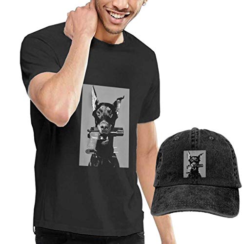 Baostic Camisetas y Tops Hombre Polos y Camisas, Doberman T-Shirts and Caps, Black Fashion Sport Casual T-Shirt + Cowboy Hat Set for Men