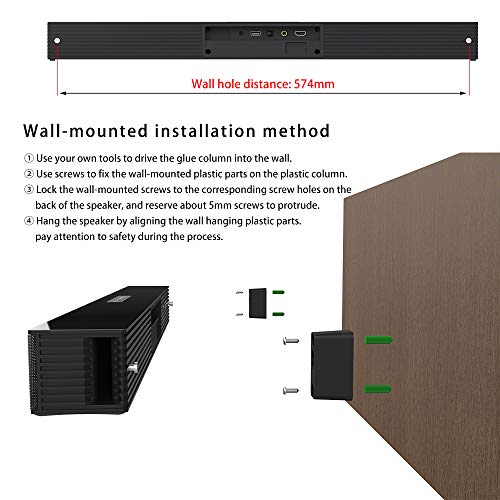 Barras de Sonido para TV, Bluetooth 5.0, Profesional Sonido Envolvente Altavoz para TV/Home Cinema, Apoyo HDMI/Coaxial/AUX/óptico/USB, Compatible para TV, Moviles, Tableta,Montable en la Pared (60CM)