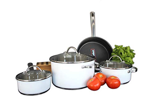 Bastilipo Zurich Batería de Cocina, Acero Inoxidable, Blanco, 24 cm, 7 Unidades