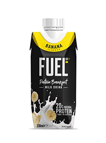 Batido para el desayuno de leche con plátano FUEL10K con alto contenido proteico, 330 ml, paquete de 8