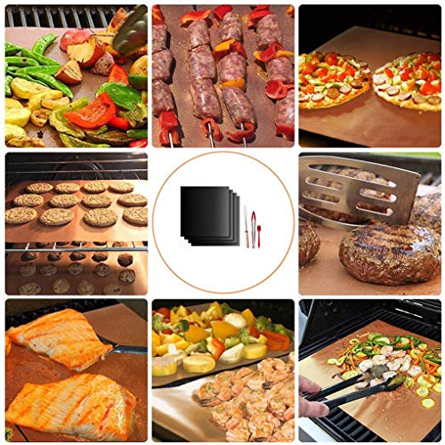 BBQ Grill Mat Antiadherente Barbacoa Mat Conjunto de 7 piezas Reutilizable Esteras de Barbacoa Resistente al Calor Barbacoa Mat para carbón parrilla de gas o eléctrica(Negro)