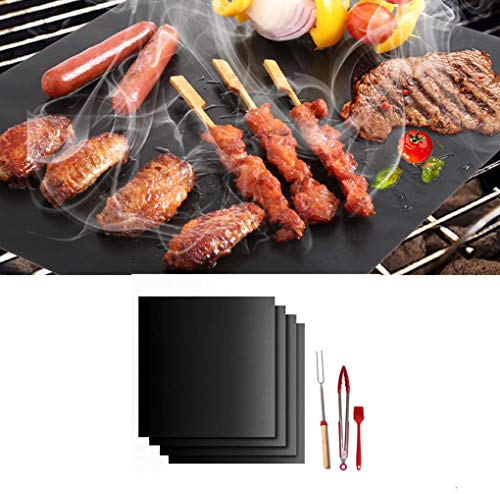 BBQ Grill Mat Antiadherente Barbacoa Mat Conjunto de 7 piezas Reutilizable Esteras de Barbacoa Resistente al Calor Barbacoa Mat para carbón parrilla de gas o eléctrica(Negro)